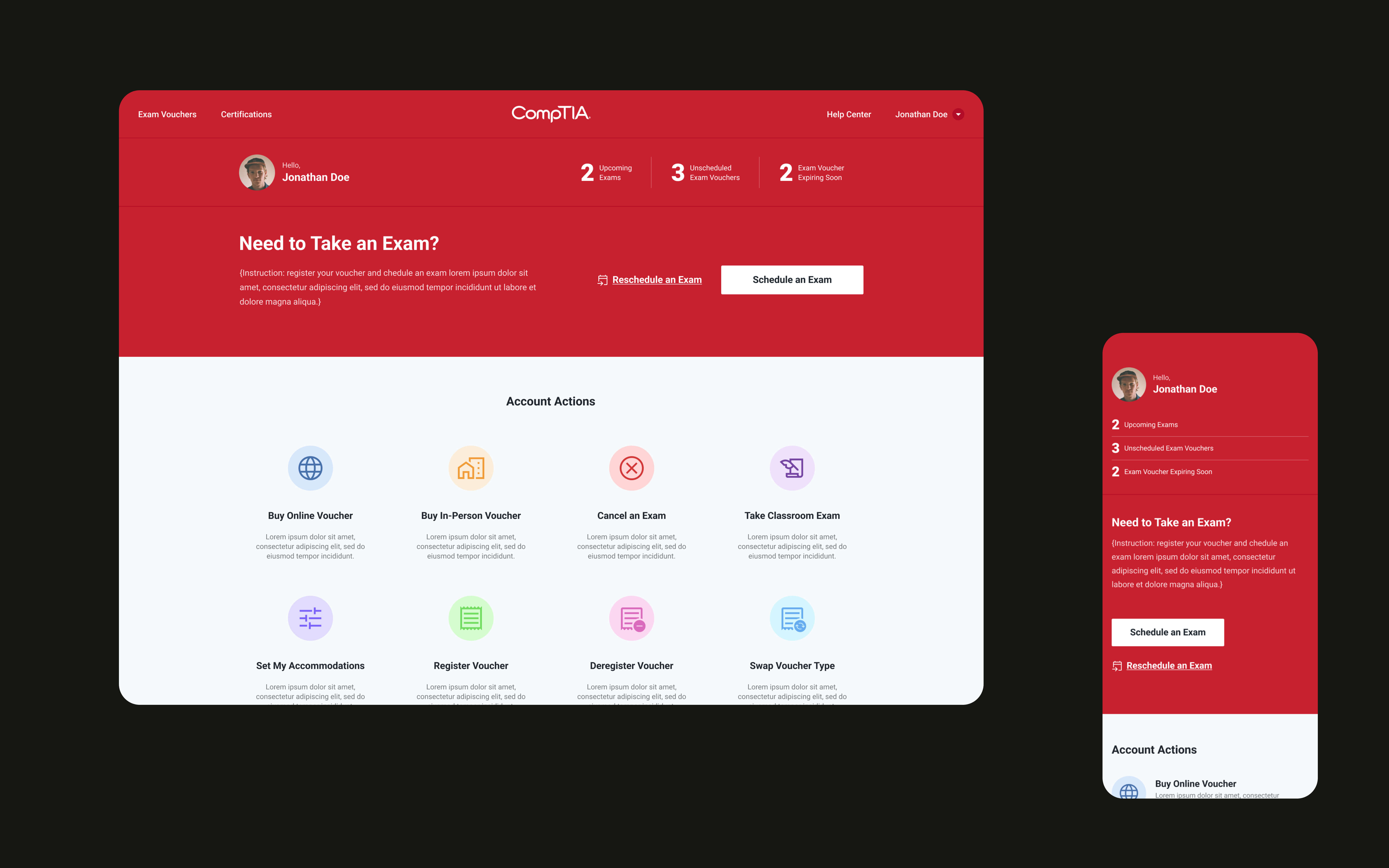 CompTIA Desktop & Mobile Website UI Designs