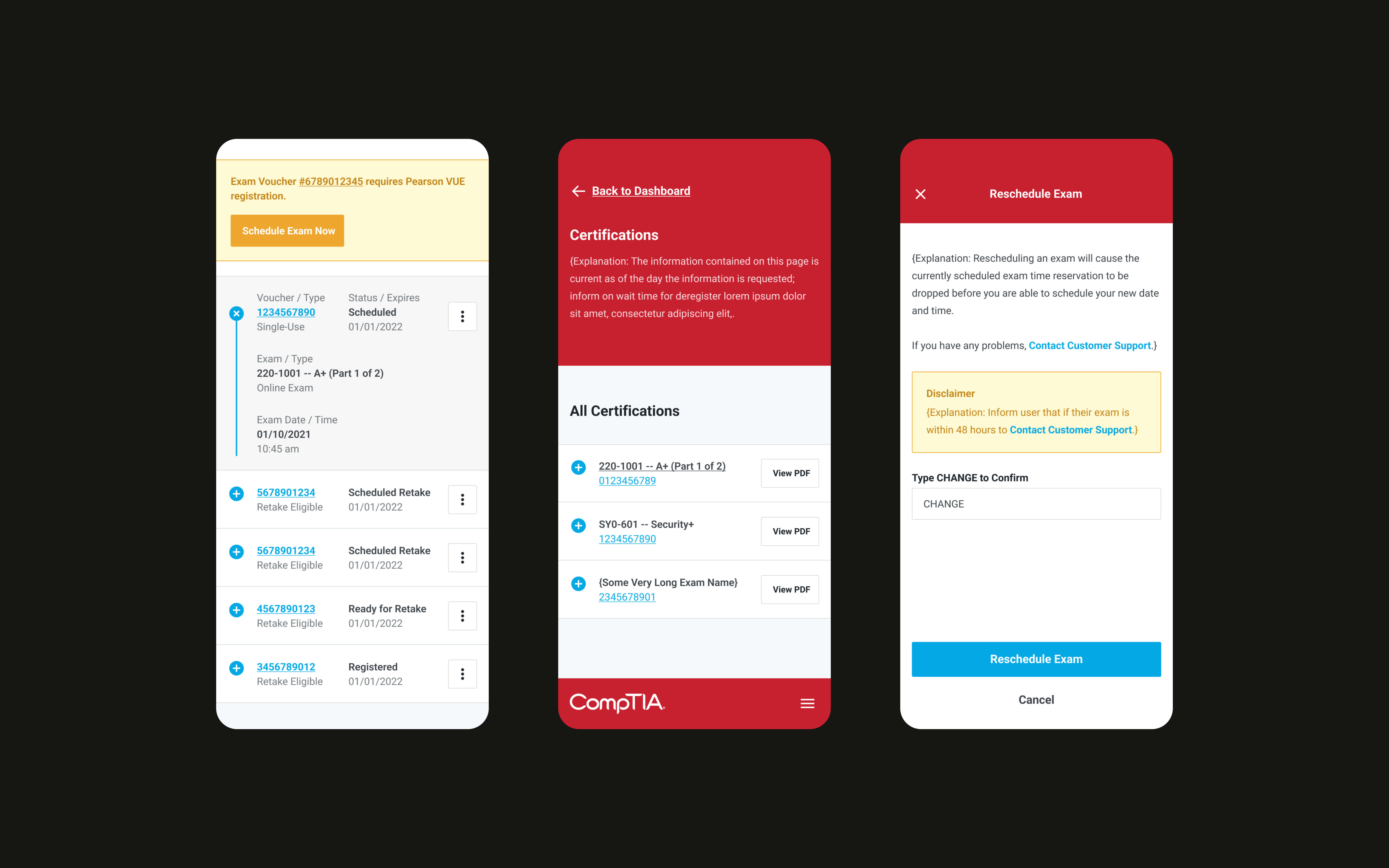CompTIA Mobile Website UI Designs