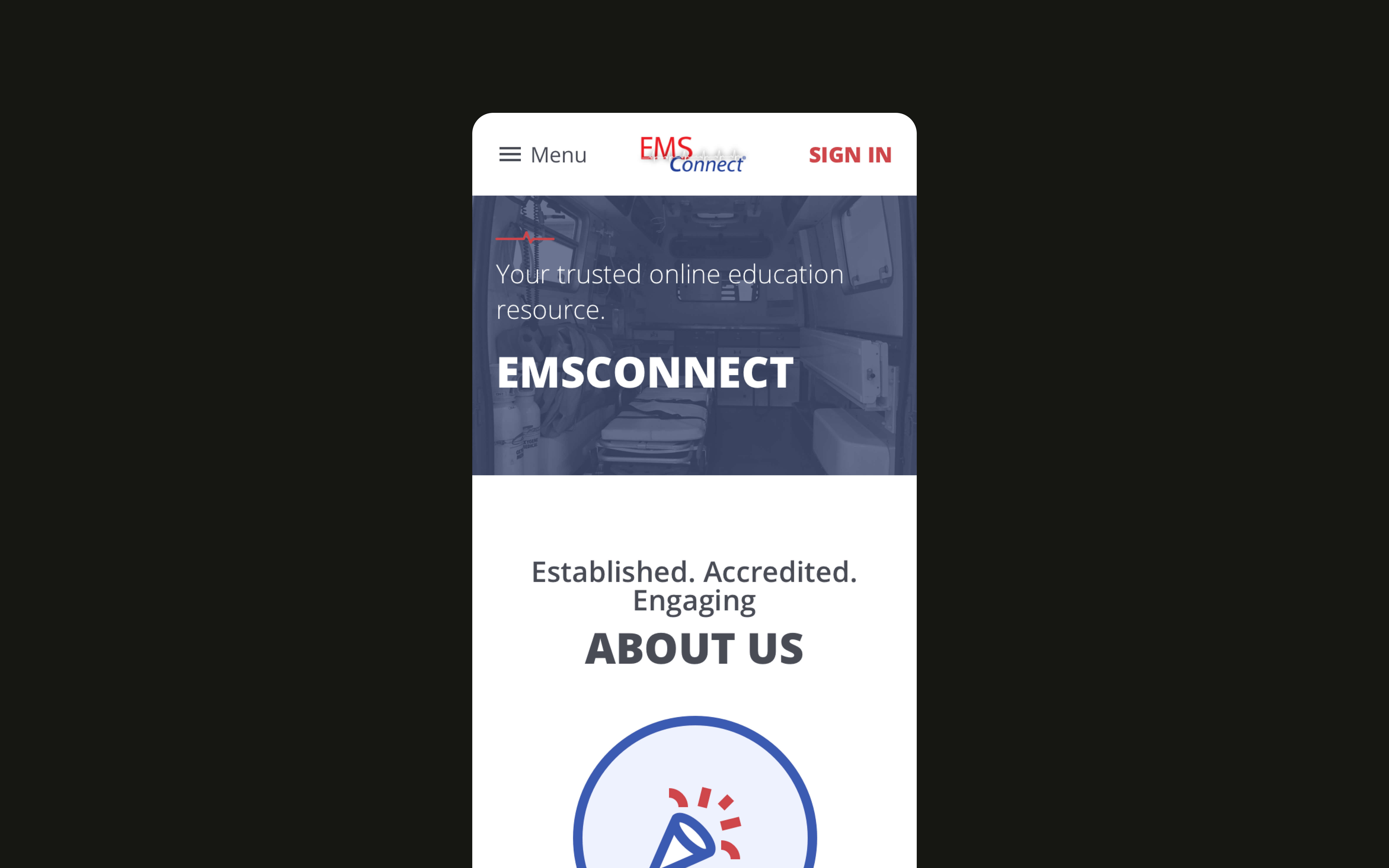 EMSConnect Mobile Website UI Design