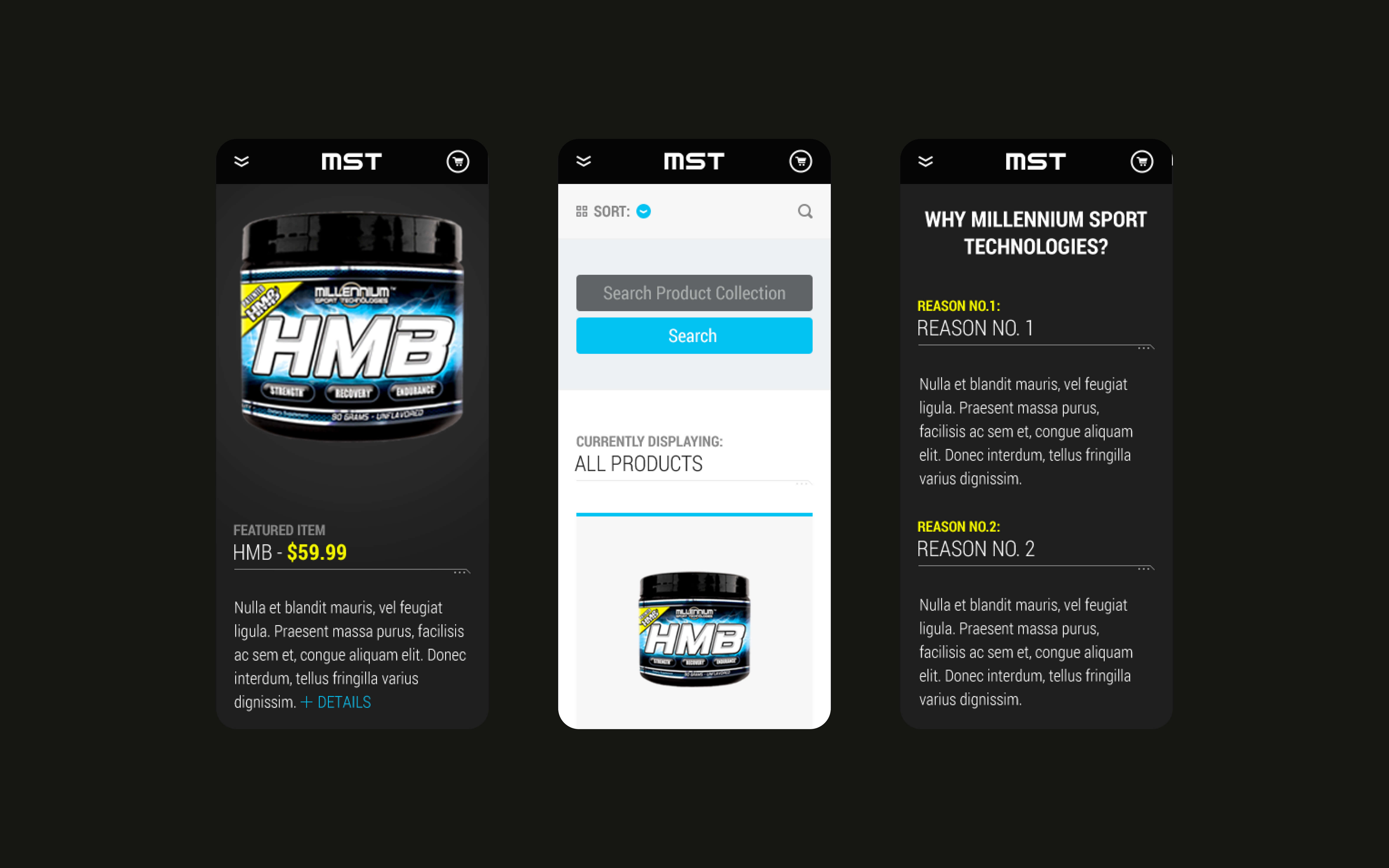 Millennium Sport Mobile Website UI Designs