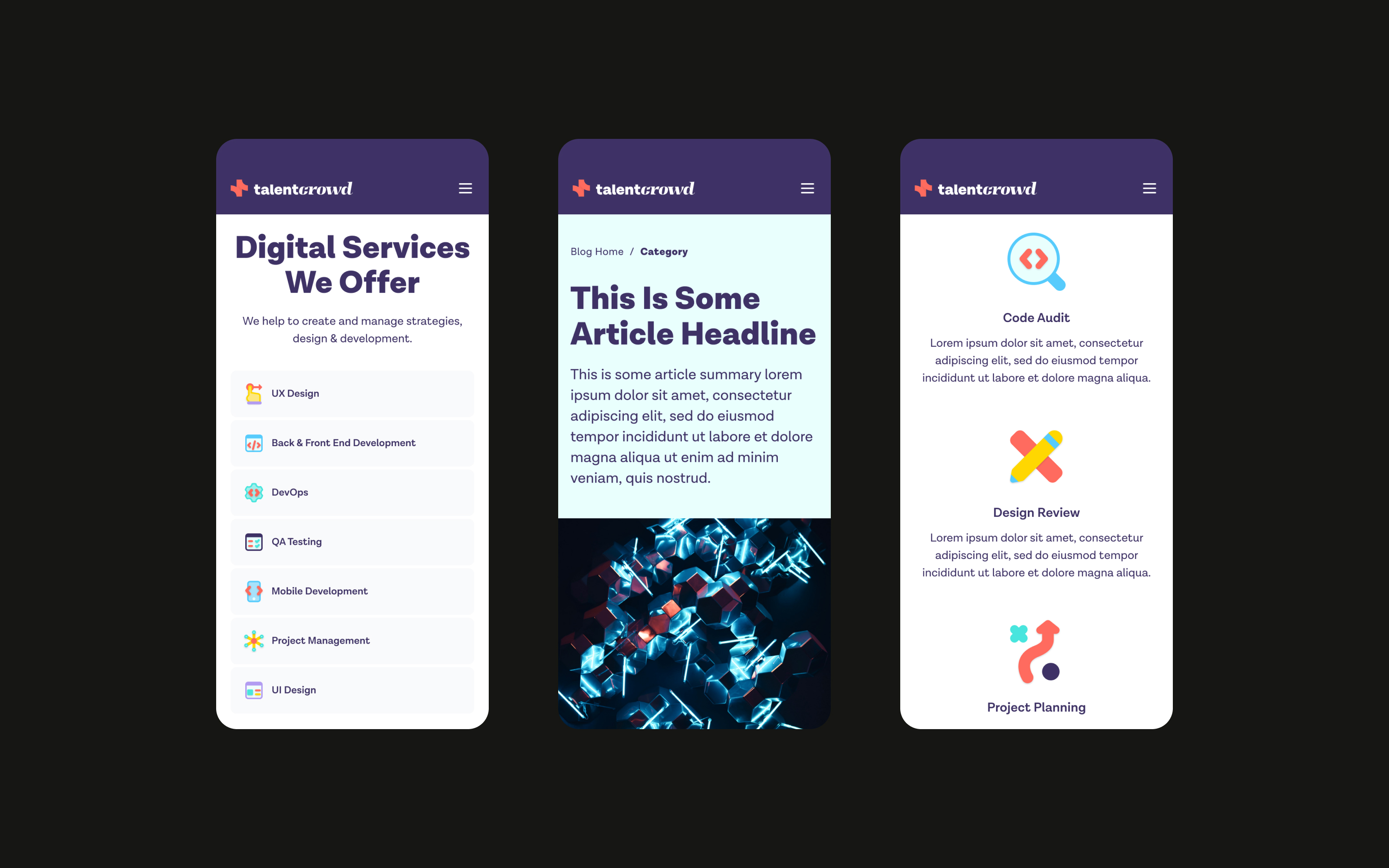 Talentcrowd Mobile Website UI Designs
