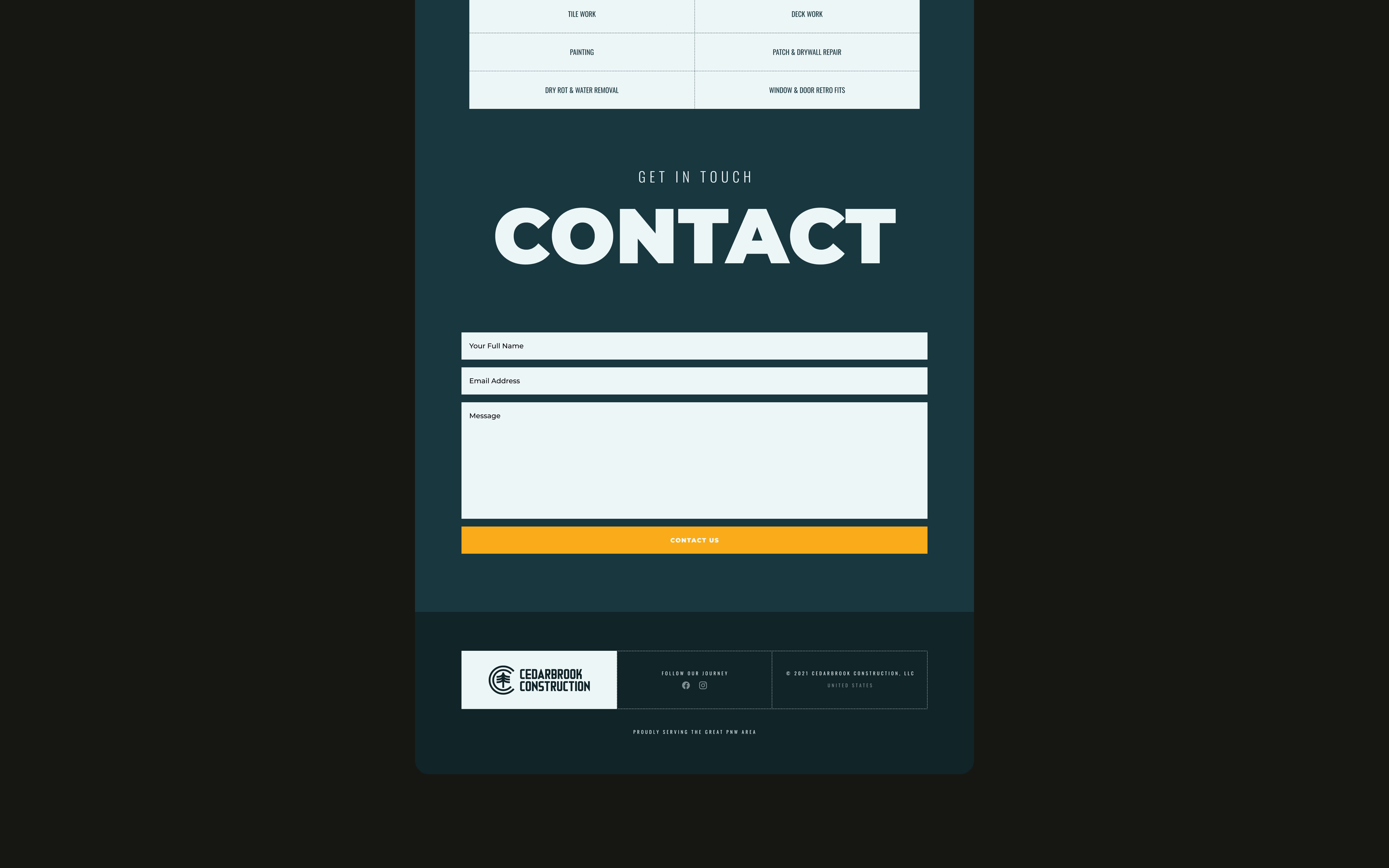 Cedarbrook Construction Mobile Website UI Designs