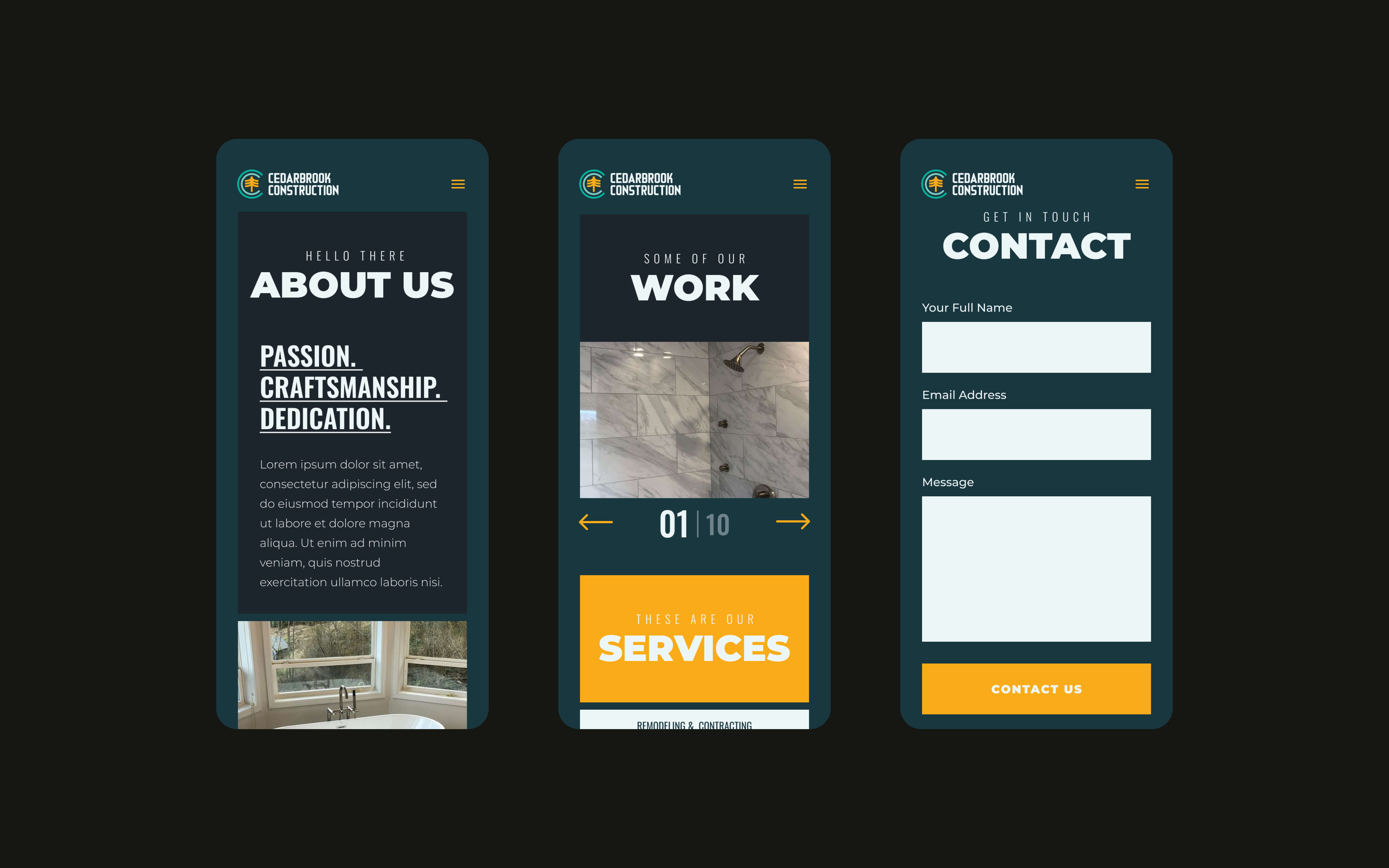 Cedarbrook Construction Mobile Website UI Design