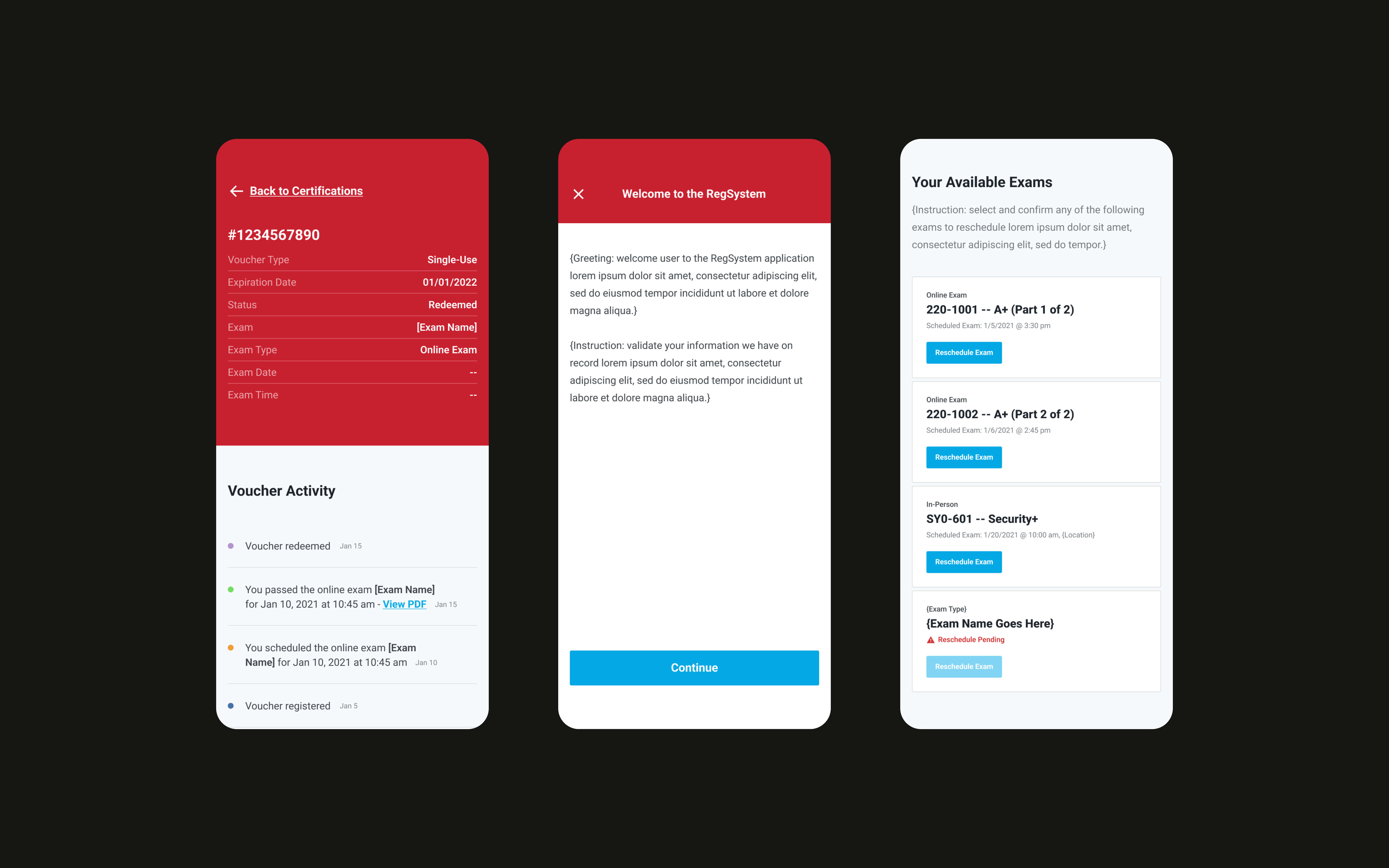 CompTIA Mobile Website UI Designs