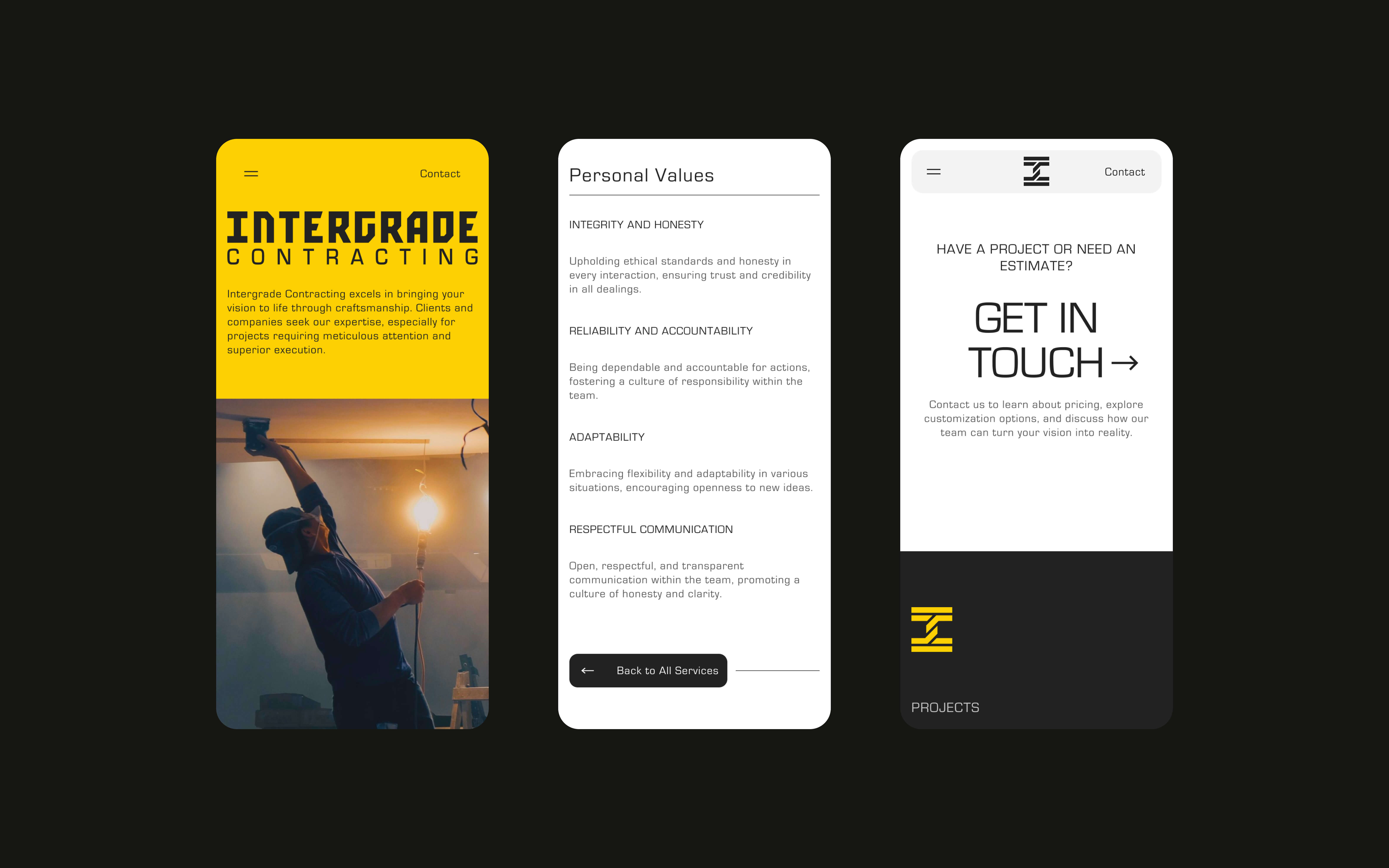 Intergrade Mobile Website UI Designs